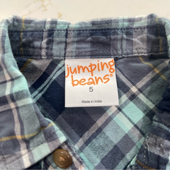 Boys Blue Plaid Button Down Shirt - Jumping Beans - Size 5 - Picture 3 of 7